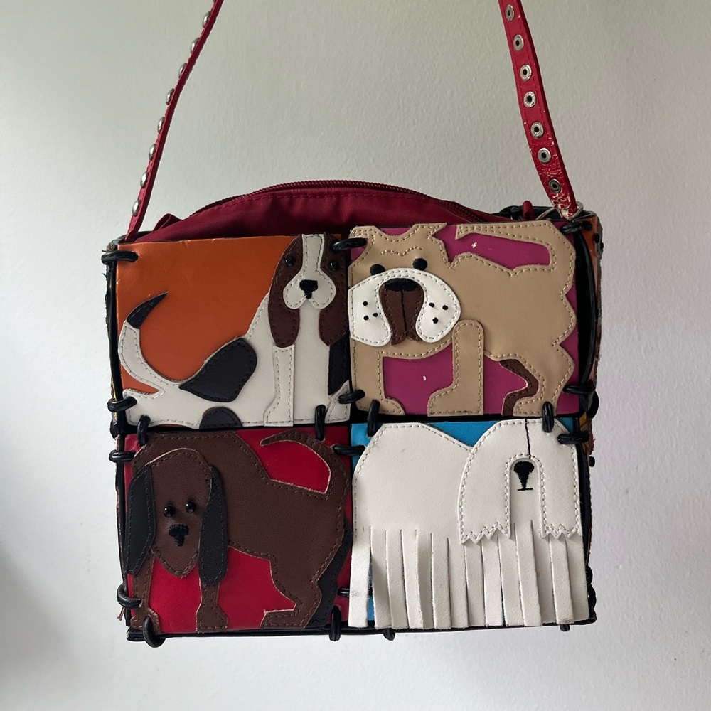 Michael Simon Leather Dog Patchwork Bag - image 1